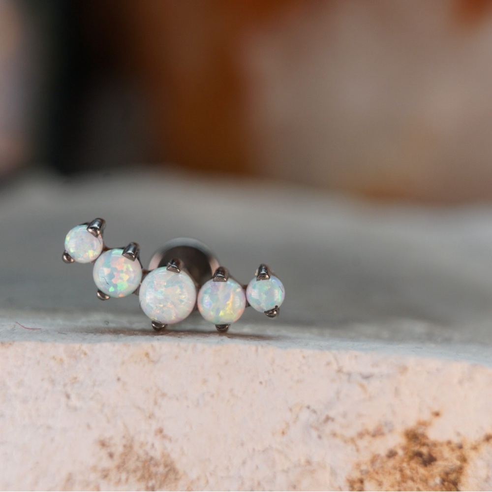 White Opal prong set curve - Titanium internally threaded end w/ 16g 5/16”labret